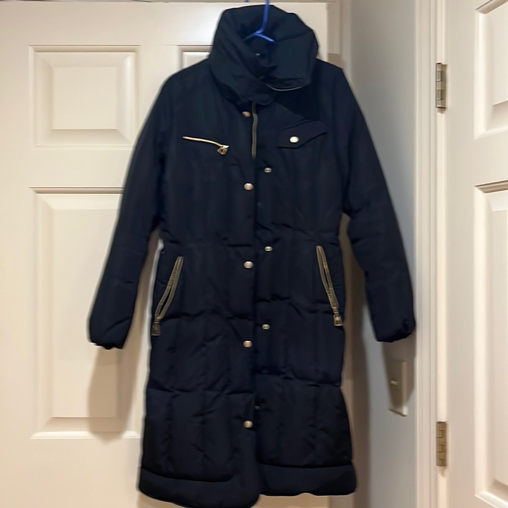 Euc Cole Haan women’s black down puffer long jacket